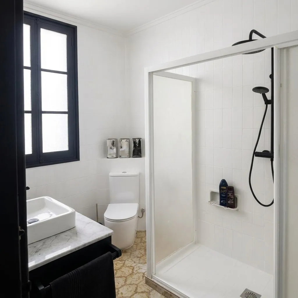 Baño con ducha de obra y rociador