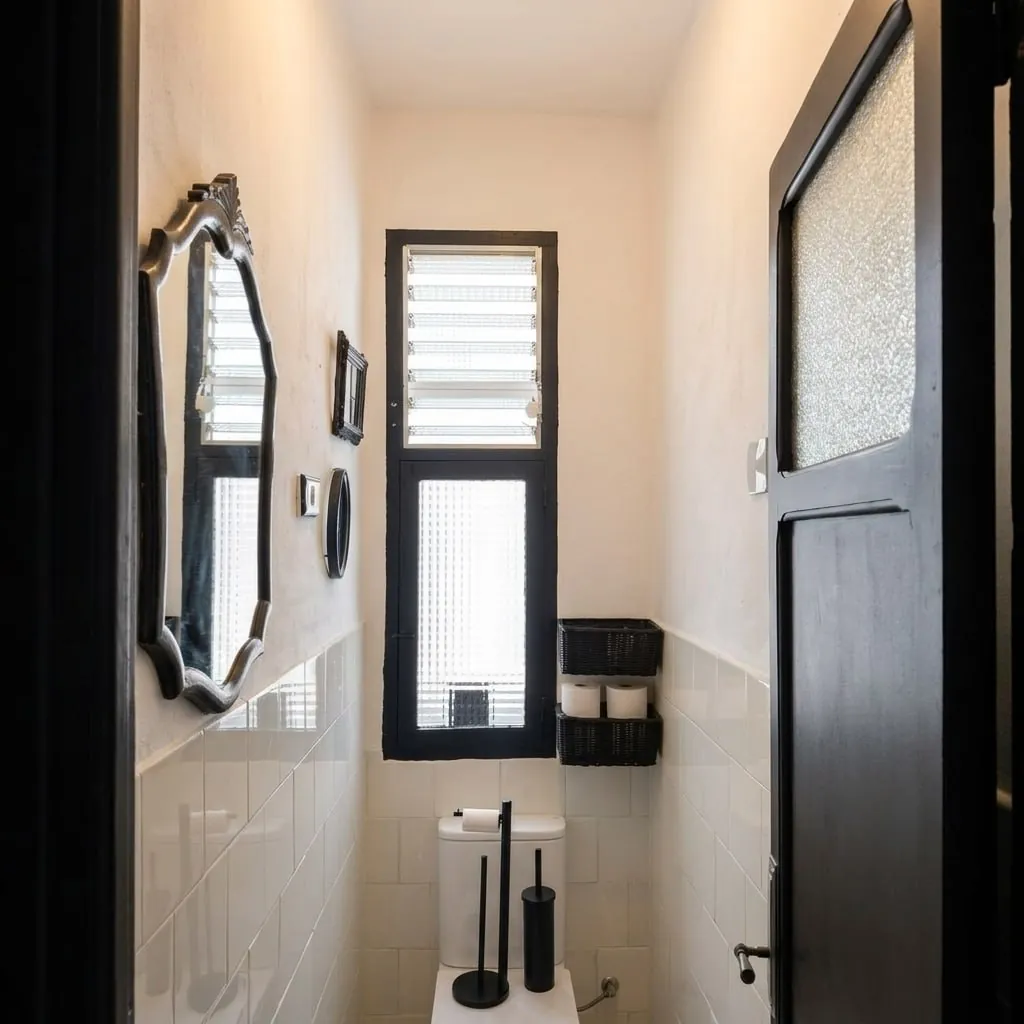 Baño con espejo de marco clásico